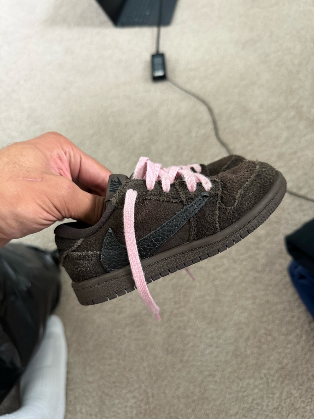 Jordan Kids' Brown Suede Sneakers with Pink Laces